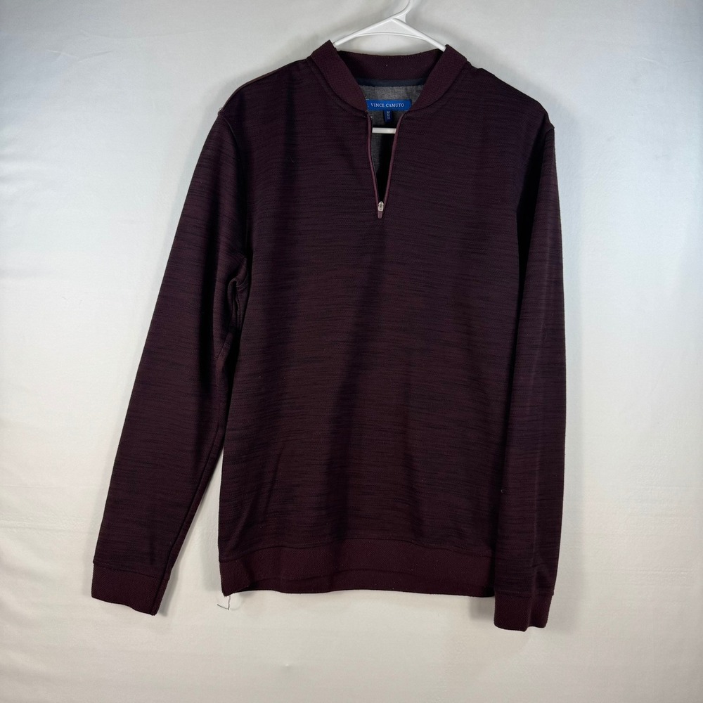 Vince Camuto Mens Burgundy Space Dye Quarter Zip Pullover Sweater Size M